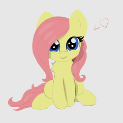 Size: 720x720 | Tagged: safe, artist:glimglam123, imported from derpibooru, fluttershy, pony, chest fluff, cute, female, front view, full face view, heart, looking at you, pictogram, shyabetes, simple background, sitting, smiling, solo, white background, wingless, wrong eye color