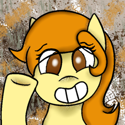 Size: 512x512 | Tagged: safe, artist:raypanda, imported from derpibooru, oc, oc only, earth pony, pony, abstract background, bust, earth pony oc, grin, smiling, solo, waving