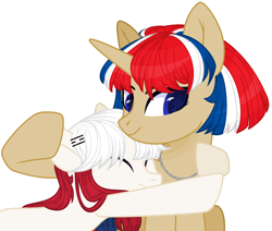 Size: 2738x2322 | Tagged: safe, artist:teepew, artist:thieeur-nawng, imported from derpibooru, earth pony, pony, unicorn, base used, eyes closed, hug, jewelry, nation ponies, necklace, north korea, ponified, simple background, south korea, white background