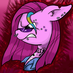 Size: 476x476 | Tagged: safe, editor:soulless pinkamena, imported from derpibooru, oc, oc only, oc:soulless pinkamena, pony, angry, ear fluff, ear piercing, eyebrow piercing, gritted teeth, lip piercing, male, nose piercing, nose ring, piercing, punk, recolor, solo, solo male, sunglasses, tattoo, vector