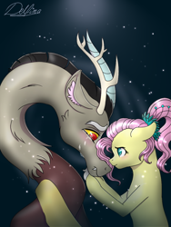 Size: 768x1024 | Tagged: safe, artist:delfinaluther, imported from derpibooru, discord, fluttershy, draconequus, pegasus, pony, discoshy, female, male, shipping, straight