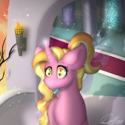 Size: 768x768 | Tagged: safe, artist:delfinaluther, imported from derpibooru, luster dawn, pony, unicorn, balcony, digital art, luster dawn is starlight's and sunburst's daughter