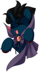 Size: 1000x1824 | Tagged: safe, artist:loyaldis, imported from derpibooru, oc, oc only, oc:slashing prices, pony, unicorn, vampire, cape, clothes, commission, cute, eyes closed, jewelry, male, open mouth, simple background, smiling, solo, stallion, transparent background, unshorn fetlocks, ych result