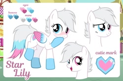 Size: 1280x852 | Tagged: safe, artist:jennieoo, imported from derpibooru, oc, oc only, oc:star lily, pegasus, pony, cute, happy, reference, reference sheet, sheet, show accurate, shy, smiling, solo, sweet