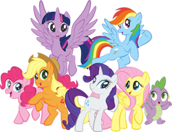 Size: 1920x1477 | Tagged: safe, artist:alexdti, imported from derpibooru, applejack, fluttershy, pinkie pie, rainbow dash, rarity, spike, twilight sparkle, alicorn, dragon, earth pony, pegasus, pony, unicorn, mane seven, mane six, simple background, transparent background, twilight sparkle (alicorn)