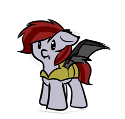 Size: 583x557 | Tagged: safe, artist:neuro, oc, oc only, oc:vannie, bat pony, pony, armor, bat wings, fangs, female, floppy ears, guardsmare, mare, royal guard, simple background, spread wings, white background, wings