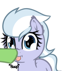 Size: 377x414 | Tagged: safe, artist:neuro, silver sable, pony, unicorn, boop, female, guardsmare, mare, missing horn, mlem, royal guard, silly, tongue out