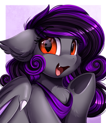 Size: 1722x2003 | Tagged: safe, artist:pridark, imported from derpibooru, oc, oc only, bat pony, pony, bandana, bat pony oc, bat wings, bust, chest fluff, commission, heart underhoof, hello, hoof heart, looking at you, open mouth, portrait, red eyes, solo, underhoof, wavy mouth, wings