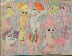 Size: 1280x1008 | Tagged: safe, artist:justinvaldecanas, imported from derpibooru, applejack, fluttershy, pinkie pie, rainbow dash, rarity, spike, twilight sparkle, alicorn, fish, jellyfish, puffer fish, sea pony, seapony (g4), my little pony: the movie, spoiler:my little pony the movie, arms in the air, crossover, disney, fin wings, finding nemo, fins, mane six, sea ponies, seaponified, seapony applejack, seapony fluttershy, seapony pinkie pie, seapony rainbow dash, seapony rarity, seapony twilight, species swap, spike the pufferfish, traditional art, twilight sparkle (alicorn), underwater, wings