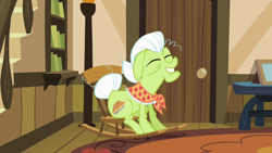 Size: 1280x720 | Tagged: safe, imported from derpibooru, screencap, granny smith, earth pony, pony, pinkie apple pie, female, pleased, proud, rocking chair
