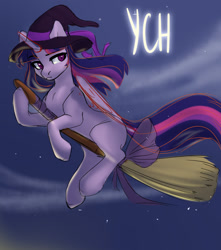 Size: 1500x1700 | Tagged: safe, artist:nika-rain, imported from derpibooru, twilight sparkle, alicorn, pony, commission, cute, female, hat, night, solo, twilight sparkle (alicorn), witch, witch costume, witch hat, ych example, ych sketch, your character here