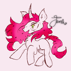 Size: 900x900 | Tagged: safe, artist:junko, artist:php163, imported from derpibooru, oc, oc only, pony, unicorn, chest fluff, diavolo, jjba, jojo's bizarre adventure, male, missing cutie mark, no cutie marks because im lazy, pink mane, signature, sketch, stallion, wip