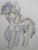 Size: 843x1118 | Tagged: safe, anonymous artist, imported from derpibooru, oc, oc:twinkle starstone, alicorn, alicorn oc, chest fluff, cutie mark, eye clipping through hair, folded wings, horn, looking at you, one hoof raised, raised hoof, request, smiling, traditional art, two toned wings, watermark, wings