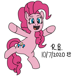 Size: 1167x1184 | Tagged: safe, artist:royalsmurf, artist:smurfettyblue, imported from derpibooru, pinkie pie, pony, best pony, date, jumping, pinkie pie day, pinkie pie day 2020, png, signature, simple background, solo, transparent background, vector