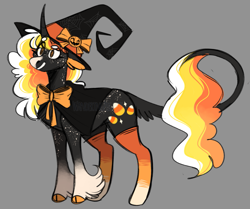 Size: 1163x973 | Tagged: safe, artist:wanderingpegasus, imported from derpibooru, oc, oc only, classical unicorn, pony, unicorn, bow, cape, clothes, cloven hooves, curved horn, female, halloween, hat, holiday, horn, leonine tail, mare, simple background, solo, solo female, unshorn fetlocks, witch hat