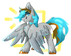 Size: 2503x1987 | Tagged: safe, artist:sunny-synopsis, imported from derpibooru, oc, oc:shade flash, pegasus, male, simple background, smiling, stallion, unshorn fetlocks