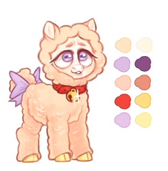 Size: 1004x1024 | Tagged: safe, artist:helemaranth, imported from derpibooru, oc, oc only, pony, sheep, sheep pony, bow, cloven hooves, collar, reference sheet, solo, tail bow