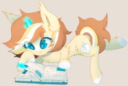 Size: 1280x859 | Tagged: safe, artist:starrcoma, oc, oc only, pony, unicorn, book, chest fluff, ear fluff, female, fluffy, horn, magic, mare, reading, solo, telekinesis