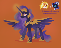 Size: 1112x880 | Tagged: safe, artist:bunicorndreams, imported from derpibooru, daybreaker, nightmare rarity, alicorn, pony, armor, female, fusion, mare, orange background, simple background, wing armor