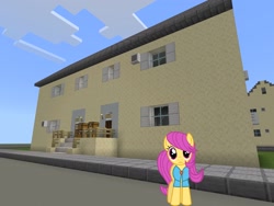 Size: 2048x1536 | Tagged: safe, artist:magister39, artist:topsangtheman, imported from derpibooru, pursey pink, earth pony, pony, house, looking at you, minecraft, solo