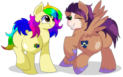 Size: 9000x5600 | Tagged: safe, artist:rainbowtashie, imported from derpibooru, flash sentry, trouble shoes, oc, oc:fast hooves, oc:rainbow tashie, clydesdale, earth pony, pegasus, pony, butt, commissioner:bigonionbean, cute, cutie mark, earth pony oc, extra thicc, female, flank, fusion, fusion:fast hooves, fusion:flash sentry, fusion:trouble shoes, male, mare, plot, simple background, stallion, the ass was fat, thicc ass, transparent background, writer:bigonionbean