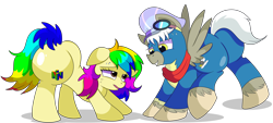 Size: 8400x3800 | Tagged: safe, artist:rainbowtashie, imported from derpibooru, caboose, silver lining, silver zoom, oc, oc:air brakes, oc:rainbow tashie, earth pony, pegasus, pony, butt, clothes, commissioner:bigonionbean, conductor hat, cute, cutie mark, earth pony oc, extra thicc, female, flank, fusion, fusion:air brakes, fusion:caboose, goggles, hat, male, mare, plot, scarf, simple background, stallion, sweat, the ass was fat, thicc ass, transparent background, uniform, wonderbolts, wonderbolts uniform, writer:bigonionbean