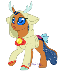 Size: 1500x1672 | Tagged: source needed, safe, artist:artistic-inky, imported from derpibooru, oc, oc only, oc:solar comet, changeling, bandaid, bandaid on nose, base used, bell, bow, clothes, deer costume, horn, simple background, socks, solo, tail bow, transparent background