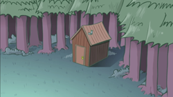 Size: 860x484 | Tagged: safe, artist:hotdiggedydemon, imported from derpibooru, screencap, .mov, swag.mov, fluttershy's shed, forest, no pony, shed