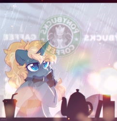 Size: 1965x2034 | Tagged: safe, artist:mirtash, imported from derpibooru, oc, oc only, oc:maple parapet, pony, unicorn, rain, solo