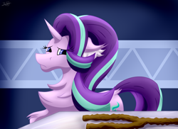 Size: 1684x1225 | Tagged: safe, artist:thebenalpha, imported from derpibooru, starlight glimmer, pony, unicorn, chest fluff, ear fluff, regret, sad, solo, staff, staff of sameness, stick