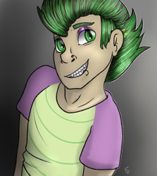 Size: 1781x2000 | Tagged: safe, artist:ponykittenboi, imported from derpibooru, spike, human, eyeshadow, human spike, humanized, makeup, mohawk, piercing