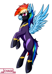 Size: 1500x2160 | Tagged: safe, artist:chage, imported from derpibooru, rainbow dash, pegasus, pony, clothes, costume, feathered wings, female, flying, mare, multicolored hair, shadowbolt dash, shadowbolts, shadowbolts costume, simple background, smiling, solo, spread wings, transparent background, wings