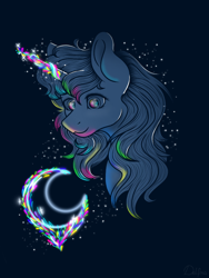 Size: 768x1024 | Tagged: safe, artist:delfinaluther, imported from derpibooru, princess luna, alicorn, pony, unicorn, bust, crescent moon, luna moon, magic, moon, portrait, s1 luna, solo, young luna