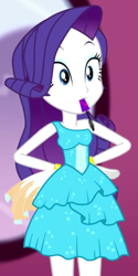 Size: 353x706 | Tagged: safe, imported from derpibooru, screencap, rarity, eqg summertime shorts, equestria girls, make up shake up, cropped, cute, fall formal outfits, mouth hold, raribetes, solo