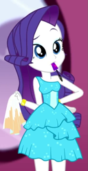 Size: 367x718 | Tagged: safe, imported from derpibooru, screencap, rarity, eqg summertime shorts, equestria girls, make up shake up, cropped, cute, fall formal outfits, mouth hold, raribetes, solo