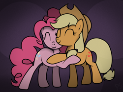 Size: 1024x768 | Tagged: safe, artist:pinkamenascratch, imported from derpibooru, applejack, pinkie pie, earth pony, pony, abstract background, duo, eyes closed, female, hug