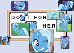 Size: 1400x1000 | Tagged: safe, edit, edited screencap, editor:grapefruitface, imported from derpibooru, screencap, trixie, boast busters, magic duel, road to friendship, student counsel, to where and back again, do it for her, exploitable meme, looking at you, looking sideways, looking to side, meme, moodboard, one eye closed, wink