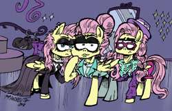 Size: 1184x768 | Tagged: safe, artist:andreu-t, imported from derpibooru, fluttershy, pegasus, pony, fake it 'til you make it, alternate hairstyle, female, fluttergoth, hipstershy, self ponidox, severeshy, triality