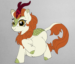 Size: 824x694 | Tagged: safe, artist:mj455, imported from derpibooru, autumn blaze, kirin, awwtumn blaze, belly, big belly, cute, female, gray background, looking at you, mare, pregnant, simple background, smiling, solo