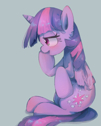 Size: 1200x1500 | Tagged: safe, artist:lexiedraw, imported from derpibooru, twilight sparkle, alicorn, pony, blushing, female, hoof on cheek, mare, profile, sitting, solo, twilight sparkle (alicorn)