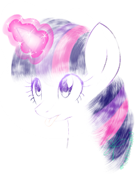 Size: 471x606 | Tagged: safe, artist:derpfacederpy, imported from derpibooru, twilight sparkle, pony, bust, female, glowing horn, horn, simple background, solo, tongue out, transparent background