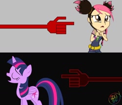 Size: 1024x877 | Tagged: safe, artist:dippygamer64, imported from derpibooru, twilight sparkle, alicorn, human, pony, equestria girls, hand, littlest pet shop, miko nakadai, sad, singing, song reference, transformers, transformers prime, twilight sparkle (alicorn)