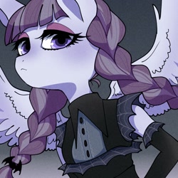 Size: 1500x1500 | Tagged: safe, artist:bbtasu, imported from derpibooru, inky rose, anthro, pegasus, braid, braided pigtails, bust, clothes, female, gloves, goth, long gloves, looking at you, solo, spread wings, thick eyelashes, wings