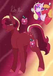 Size: 1280x1843 | Tagged: safe, artist:mayflower-mlp, imported from derpibooru, big macintosh, princess cadance, oc, oc:ruby mac, earth pony, pony, abstract background, cadmac, female, infidelity, male, offspring, parent:big macintosh, parent:princess cadance, parents:cadmac, shipping, stallion, straight