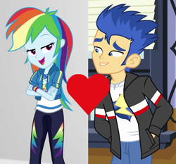 Size: 1020x950 | Tagged: safe, edit, edited screencap, imported from derpibooru, screencap, flash sentry, rainbow dash, equestria girls, equestria girls (movie), equestria girls series, rollercoaster of friendship, clothes, crossed arms, female, flashdash, geode of super speed, hoodie, magical geodes, male, shipping, shipping domino, straight