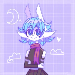 Size: 2500x2500 | Tagged: safe, artist:einkawans, imported from derpibooru, oc, oc only, anthro, earth pony, abstract background, clothes, cloud, crescent moon, dress, earth pony oc, heart, moon, scarf, smiling, solo