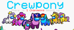 Size: 1374x556 | Tagged: safe, imported from derpibooru, applejack, fluttershy, pinkie pie, rainbow dash, rarity, spike, twilight sparkle, alicorn, earth pony, original species, pony, unicorn, among us, crossover, female, hat, horn, implied changeling, mane seven, mane six, twilight sparkle (alicorn)