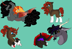 Size: 1045x709 | Tagged: safe, artist:d3pressedr4inbow, imported from derpibooru, king sombra, sunburst, oc, oc:broken heart, oc:kairos, oc:sunstar, alicorn, draconequus, hybrid, pony, unicorn, alicornified, baby, baby pony, brother and sister, bust, coat markings, colt, cuddling, eye mist, eye smoke, female, filly, gay, green background, holding a pony, interspecies offspring, lying down, magical gay spawn, male, male pregnancy, offspring, parent:discord, parent:king sombra, parent:sunburst, parent:twilight sparkle, parents:discolight, parents:somburst, pregnant, race swap, shipping, siblings, simple background, socks (coat marking), socks (coat markings), sombracorn, somburst, stallion