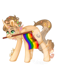 Size: 783x1020 | Tagged: safe, artist:silentwolf-oficial, imported from derpibooru, oc, oc only, pony, unicorn, gay pride flag, horn, mouth hold, pride, pride flag, signature, simple background, solo, transparent background, unicorn oc, watermark