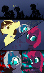 Size: 1500x2500 | Tagged: safe, alternate version, artist:silvexxx01, imported from derpibooru, fizzlepop berrytwist, tempest shadow, oc, oc:elizabat stormfeather, oc:trail blazer (ice1517), alicorn, bat pony, bat pony alicorn, pony, unicorn, alicorn oc, armor, bat pony oc, bat wings, bisexual, bodysuit, broken horn, canon x oc, chest fluff, clothes, comic, drink, ear fluff, ear piercing, earring, elizablazer, elizablazershadow, eye scar, eyebrow piercing, female, glass, grass, hoof shoes, horn, jewelry, lesbian, lip piercing, male, mare, milkshake, multicolored hair, oc x oc, piercing, polyamory, raised hoof, raised leg, scar, shipping, stallion, stormshadow, straight, straw, sweat, sweatdrop, sweatdrops, tattoo, walking, wings